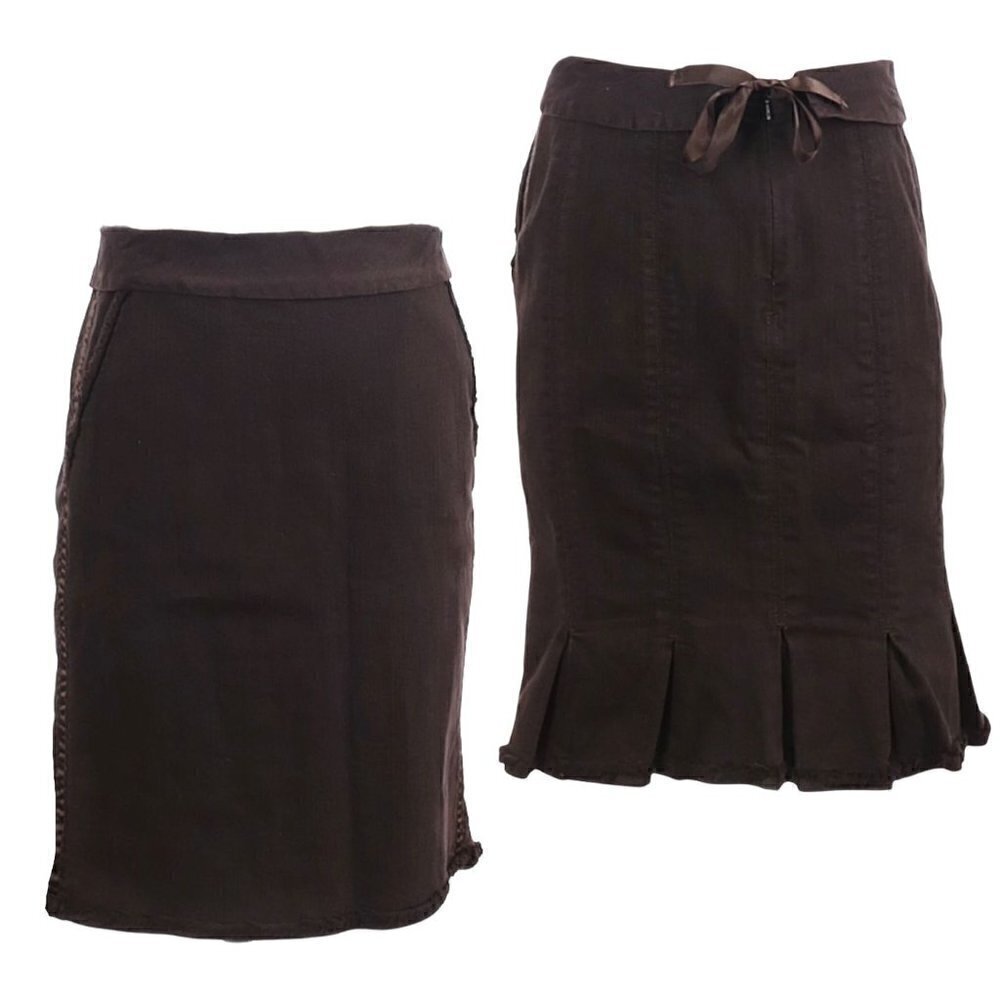 E3 By Etcetera Slightly Distressed Ribbon Tie Pleated Denim Pencil Skirt Size 2
